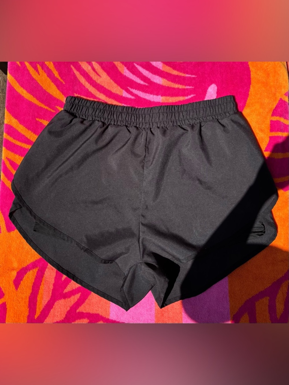 Black Athletic Sheen Shorts Elastic Waist